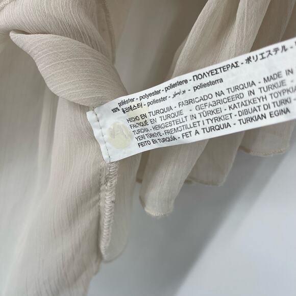 Zara Light Tan Blouse Tie Neck Size Small - Picture 4 of 7